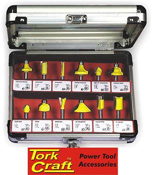 Router Bit Set 12pc Aluminium/Glass Case 1/4 Shank