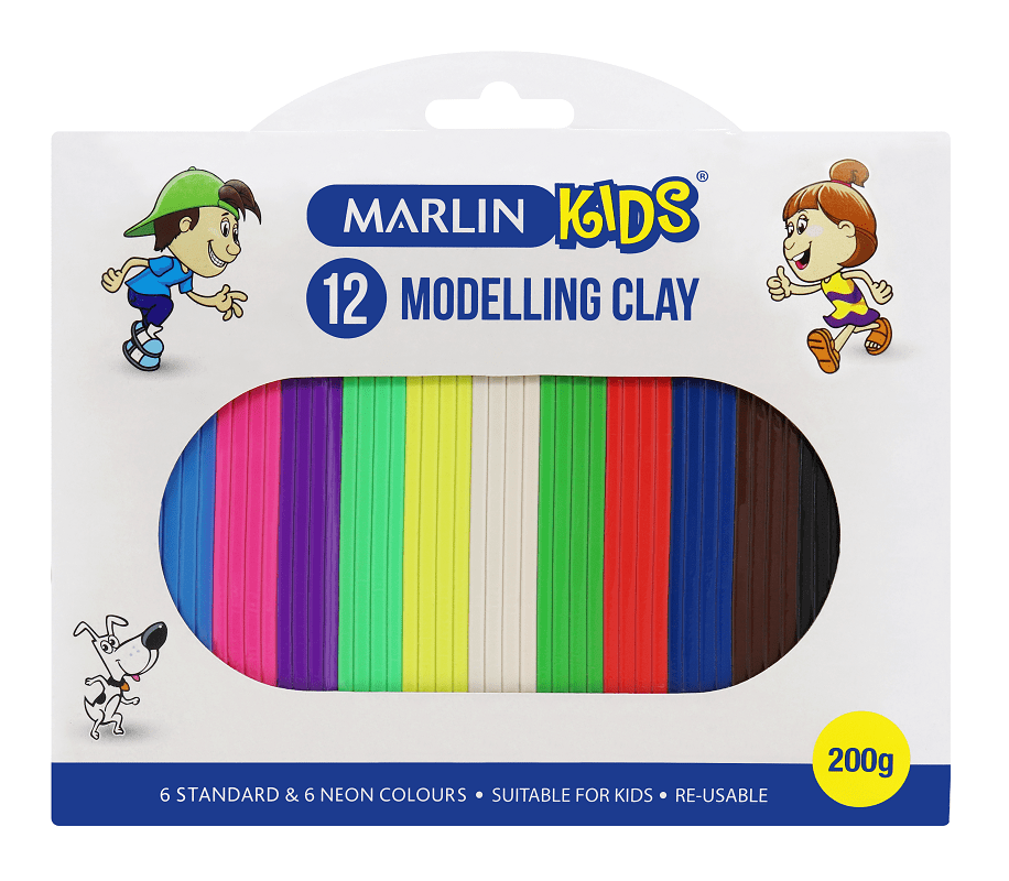 Marlin Kids Modelling Clay 200g 6 Neon & 6 Standard Colours