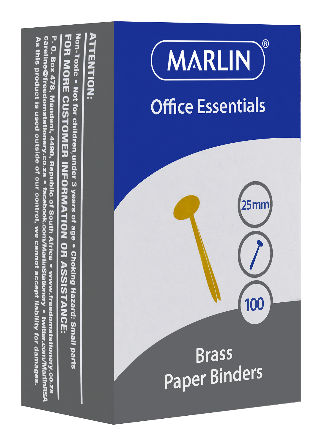 Marlin Brass Paper Binders 25mm 100’s