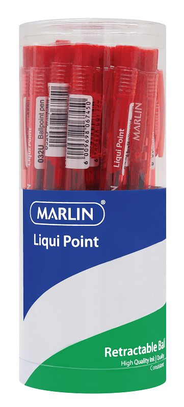 Marlin Liqui Point Retractable Ballpoint Pens – Red (Tub of 25)