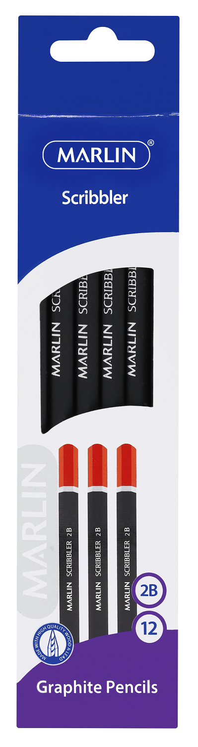 Marlin 12 Scribbler Black Barrel 2B Graphite Pencils