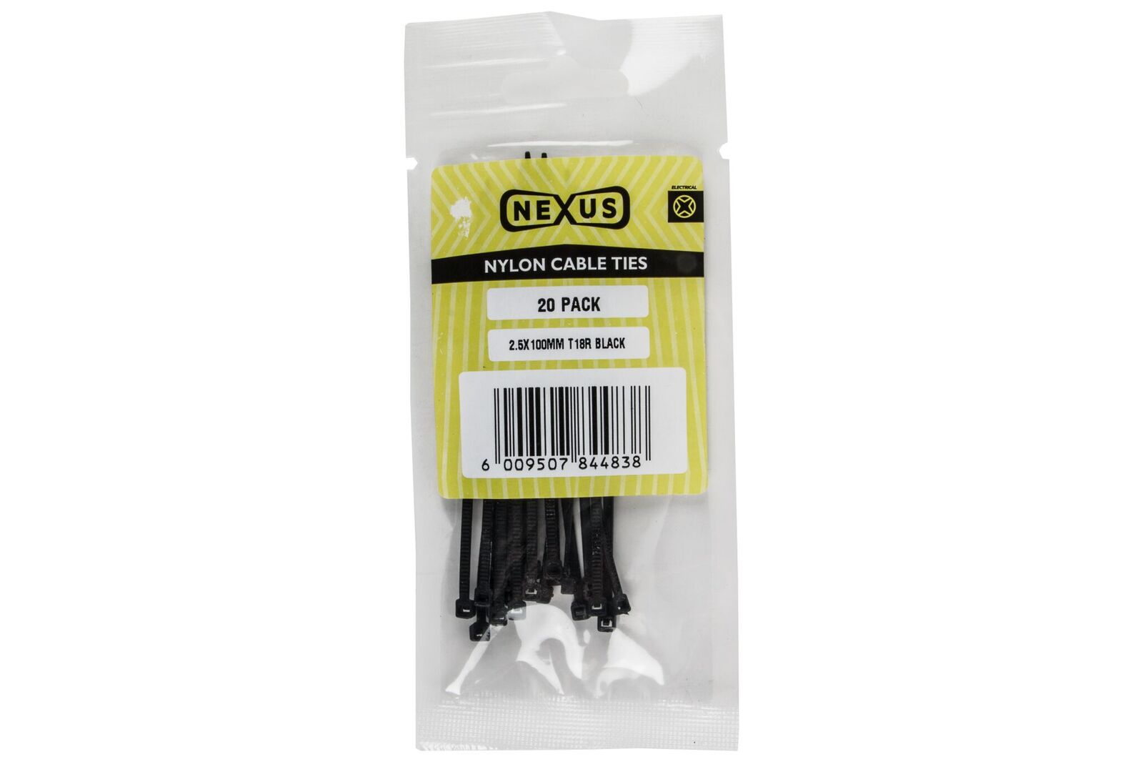 Nexus – Cable Tie 2.5 x 100mm T18R Black – 20 Piece