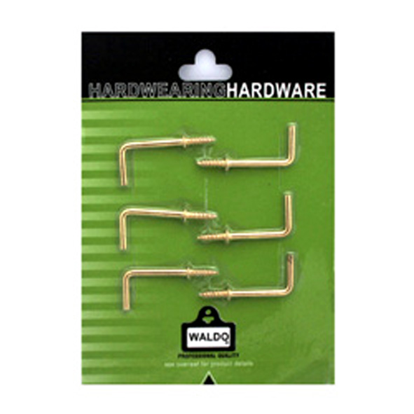Cup Hooks Square Brass Plated 32mm 6/Card Waldo