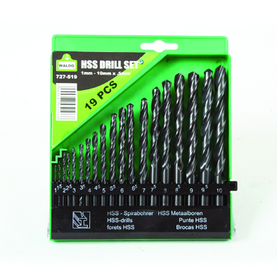 Drill Set Hss Waldo 19Pc 1-10 X.5 Pvc Cs