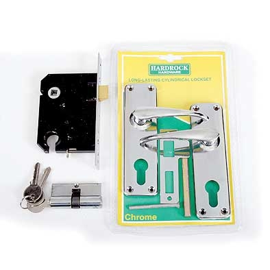 Door Lock Set Mortice W/Cylinder+Handles C.P