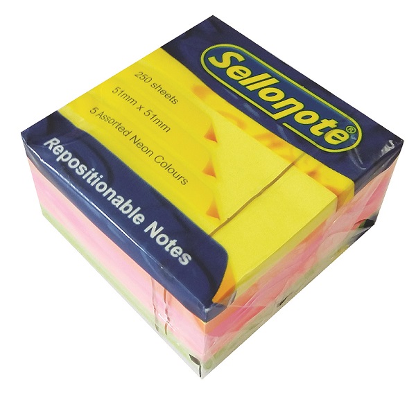 Sello-Note 250 Sheet Neon Repositionable Notes – 51 x 51mm