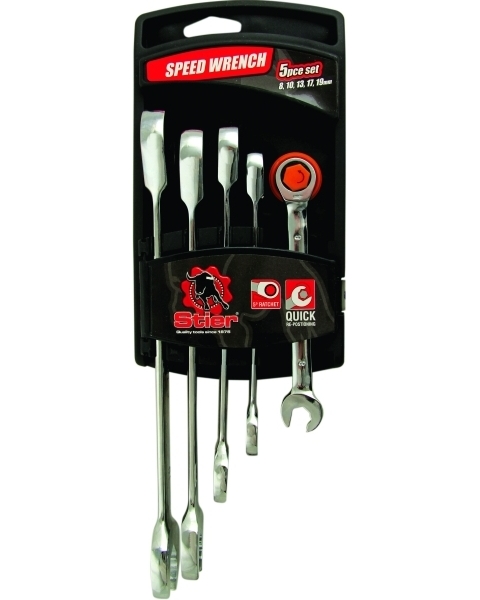 Stier 5Piece Speed Ratchet Wrench Set 8-10-13-17-19mm