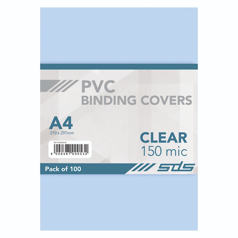 SDS Binding Covers Clear A4 150 Micron – 100-Pack