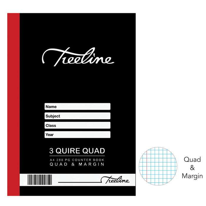 3 Quire  A4 288 pg Hard Cover Book – Quad & Margin