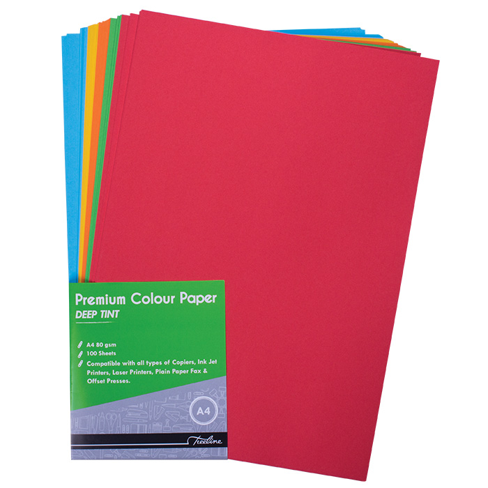 Treeline Multi Coloured Paper A4 Premium Deep Tint – 80gsm Pack of 100