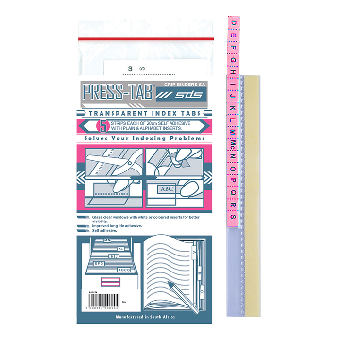 SDS Press Tabs Pink Transparent Index Tabs – 5 Strips per Pack