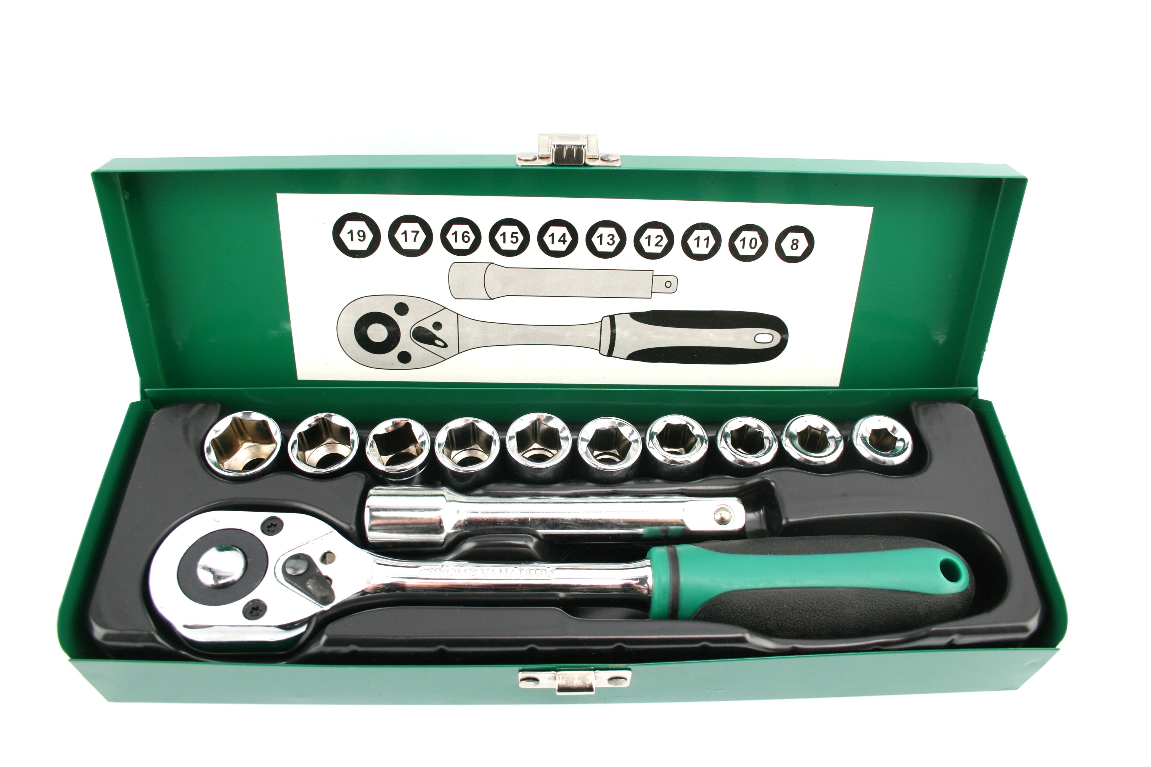 Waldo Socket Set (1/2″ Drive) – Professional 12 Piece Set with Metal Casing