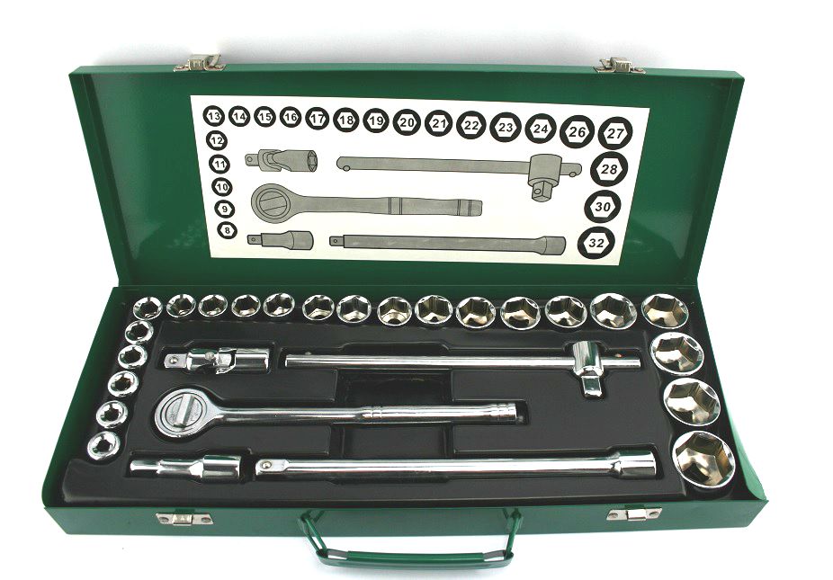 Waldo Socket Set (1/2″ Drive) – Professional 27 Piece Set with Metal Casing