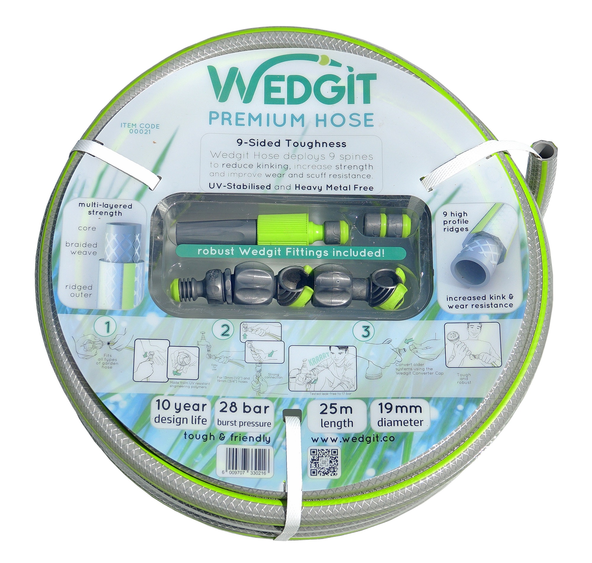 Wedgit Premium Garden Hose 19mm (3/4″) 25m 28bar with Connector Starter Set