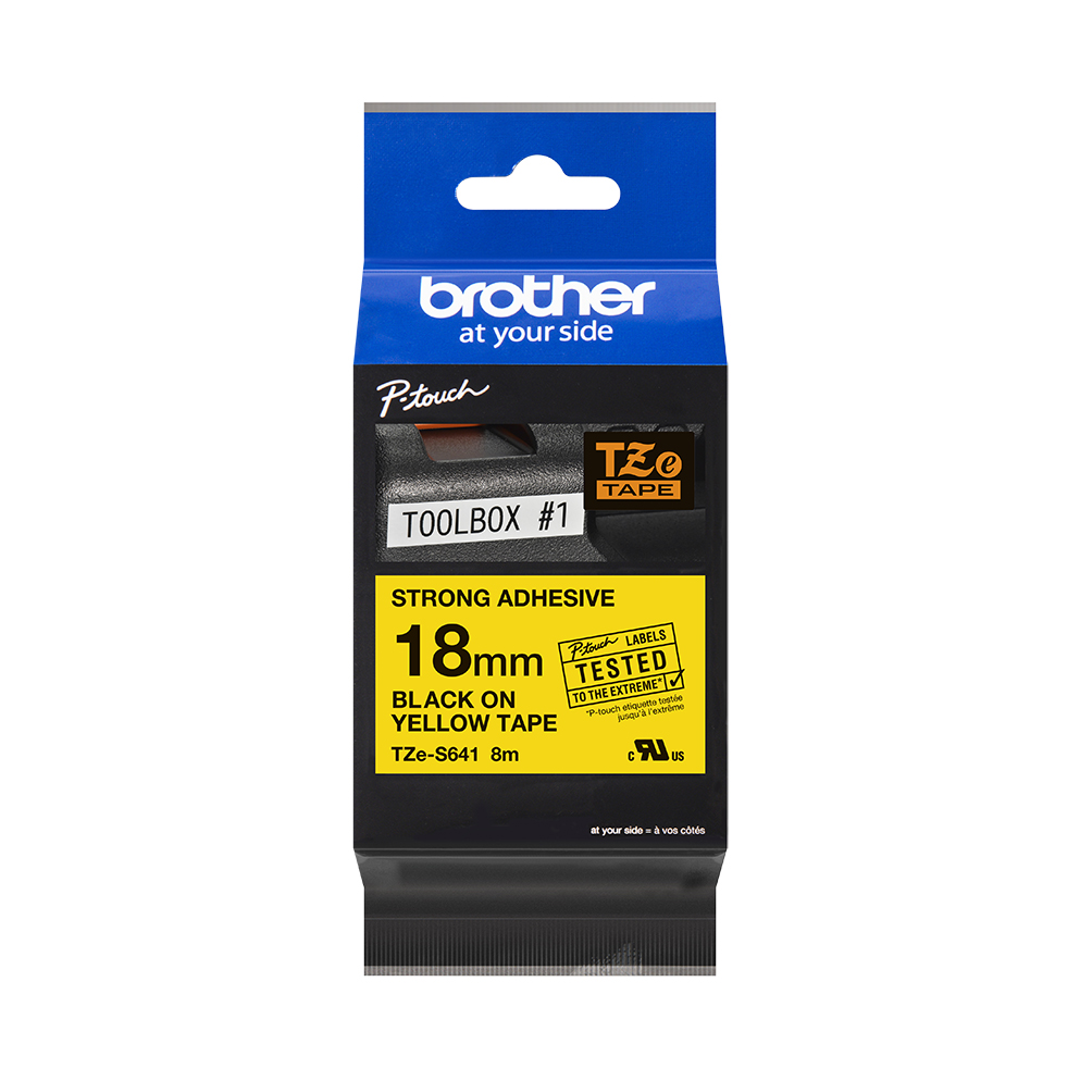 Brother TZe-S641 Black on Yellow Strong Adhesive Laminated Tape 18mm