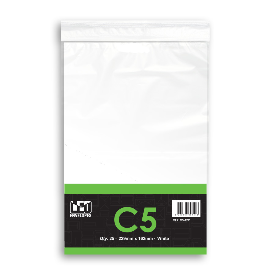 LEO: C5 White Self Seal Envelopes –  Open Short Side – Pack of 25