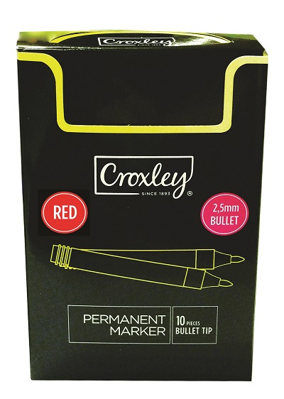 Croxley: Permanent Marker – Red – Bullet Tip – Box of 10