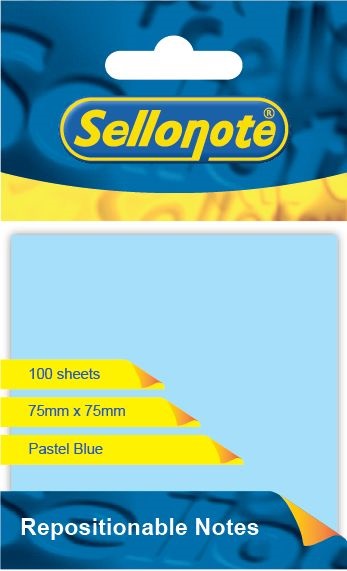 Repositionable: Notes – 75 x 75mm – 100 Sheets – Pastel Blue