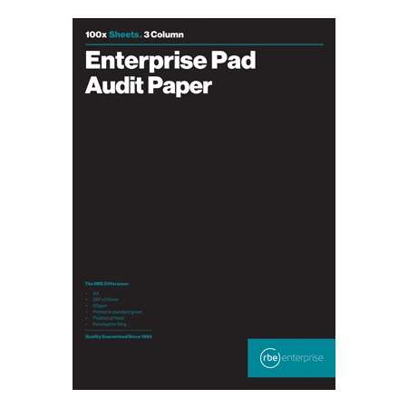 RBE: Audit Pad 3 Columns – 100 Single Sheets – A4