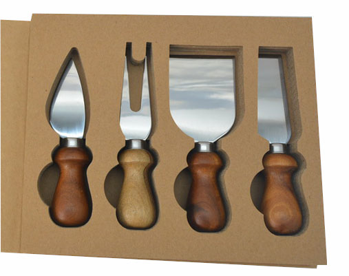 Mabibuch Stainless Steel Cheese Knives with Wooden Handles – 4 Piece Set