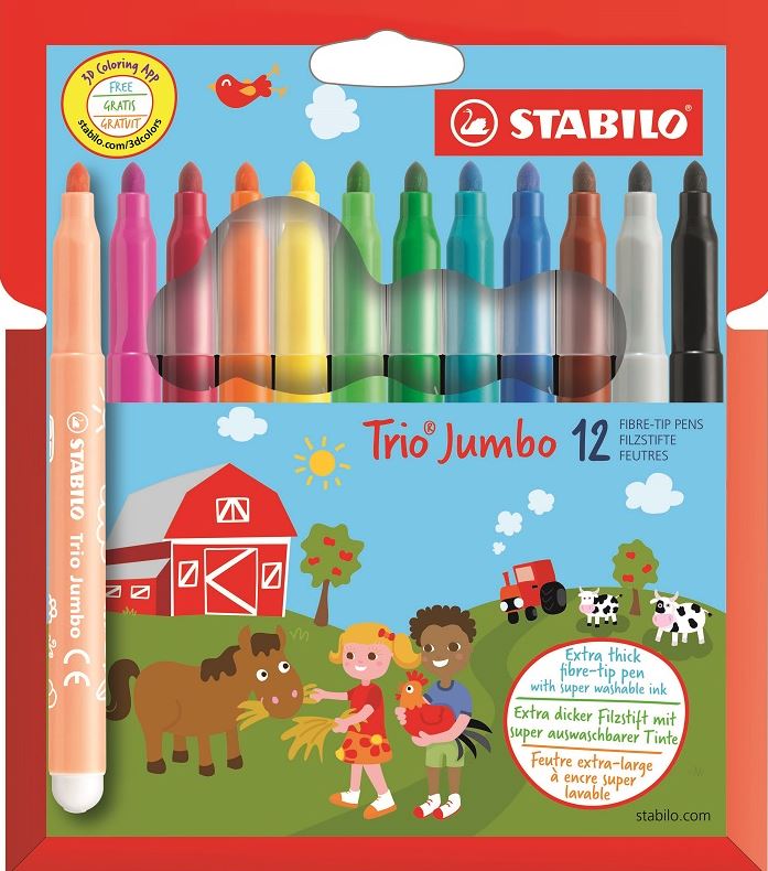 Stabilo Trio Jumbo Extra-Thick Fibre-Tip Pen – Assorted Box of 12