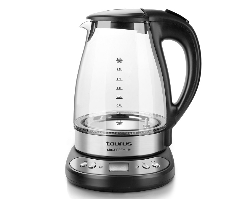 Taurus – 1.7 Litre 2200W Cordless Glass Digital Kettle – Black