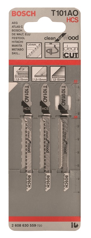 Bosch – 101 AO Jigsaw Blade Clean For Wood – Set Of 3