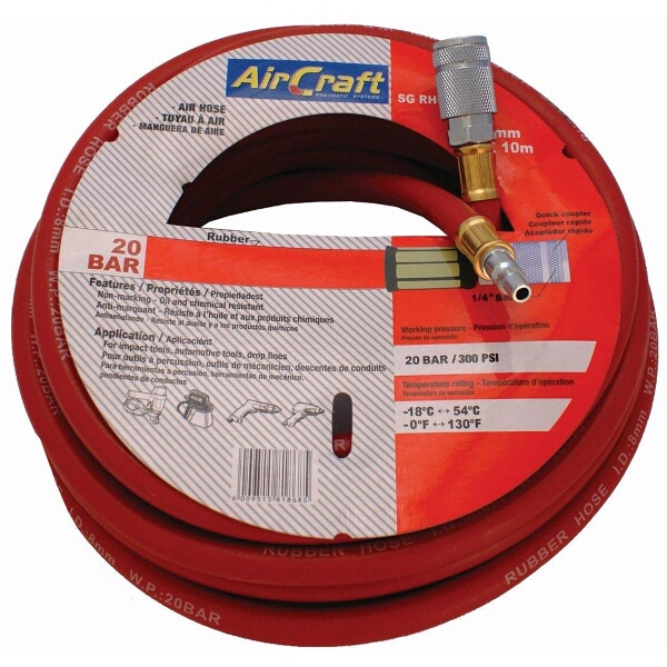 Aircraft Rubber Hose Kit 8mmx10M Red W/Aro Coupler