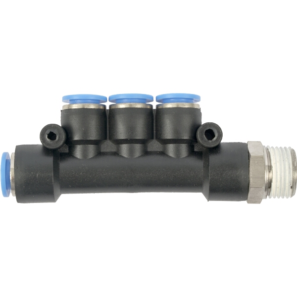 Aircraft Pu Hose Fitting Manifold 4 x 8mm Port x 3/8″M