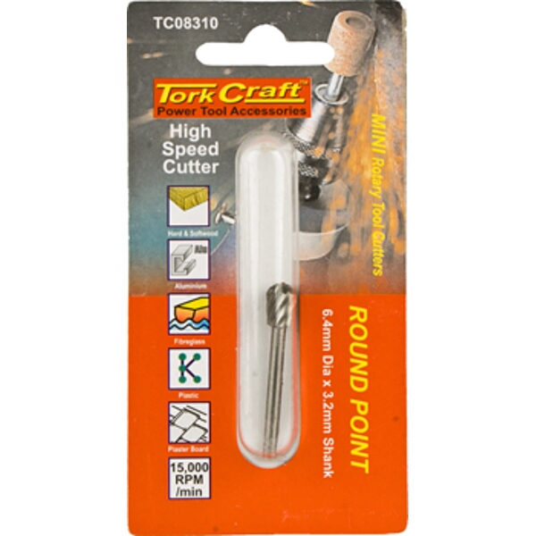 Tork Craft Mini H/Speed Cutter 6.4mm Round Point 3.2mm Shank