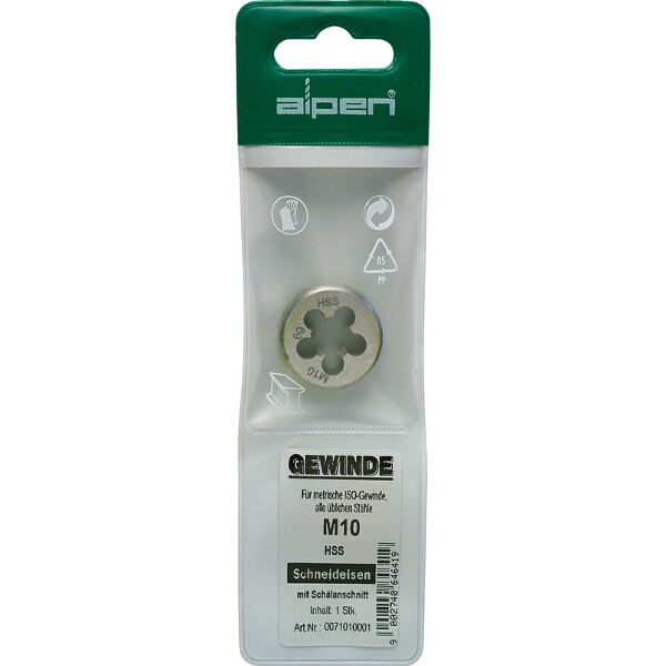 Alpen Die 5mm Round 25X9mm In Pouch HSS 0.8mm Pitch