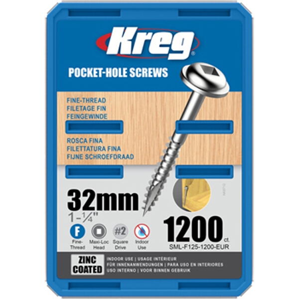 Kreg Pocket Hole Screws 1-1/4″ #7 Fine Washer Head 1200Ct