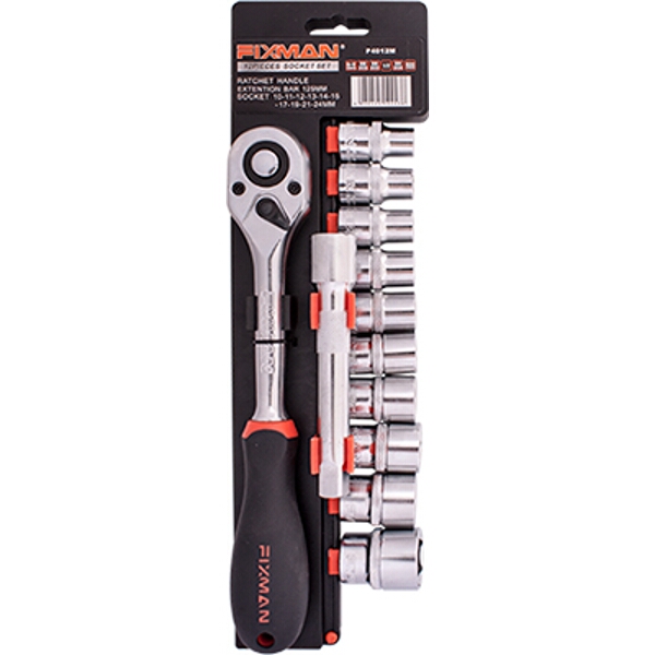 Fixman 12- Piece 1/2″ Dr. Socket & Ratchet Set