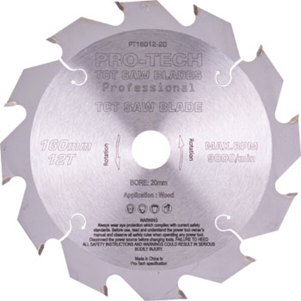 Pro-Tech Saw Blade Tct 160X2.2X20X12T Wood Prof. Pro-Tech Fes. Ts55 Pw12