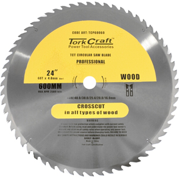 Tork Craft TCT Saw Blade 600X60T 4mm Kerf 40/30/1/20/16