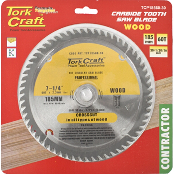 Tork Craft Blade Contractor 185X60T 30/20/16/1 Circular Saw TCT