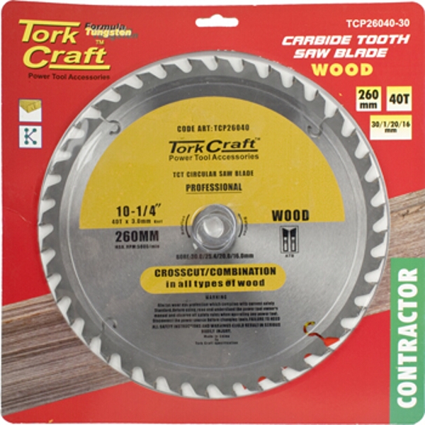 Tork Craft Blade Contractor 260 X 40T 30/1/20/16 Circular Saw TCT