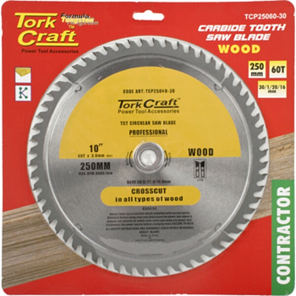 Tork Craft Blade Contractor 250 X 60T 30/20/16 Circular Saw TCT