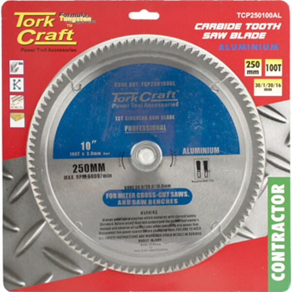 Tork Craft Blade Contractor Alum 250 X 100T 30/1/20/16 Circular Saw TCT