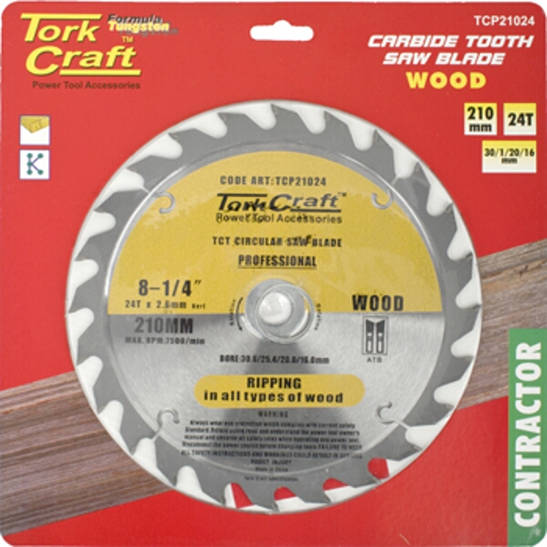 Tork Craft Blade Contractor 210 X 24T 30/1/20/16 Circular Saw TCT