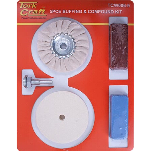 Tork Craft Polishing Buffing & Compound Kit 5Pce With Felt Buff For Drill
