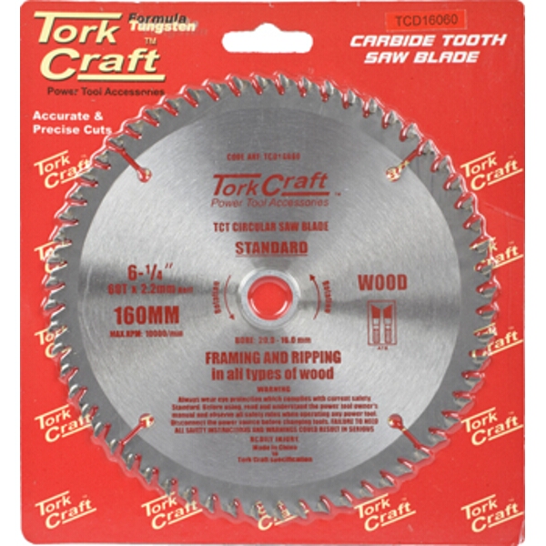 Tork Craft Blade TCT 160 x 60T 20/16 General Purpose Cross Cut
