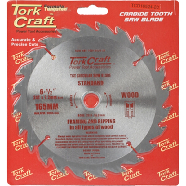 Tork Craft Blade TCT 165 x 24T 20/16 General Purpose Rip