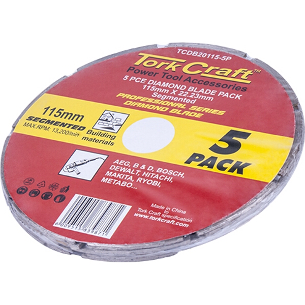 Tork Craft Diamond Blade Segmented 115mm Professional Bulk 5 Pack