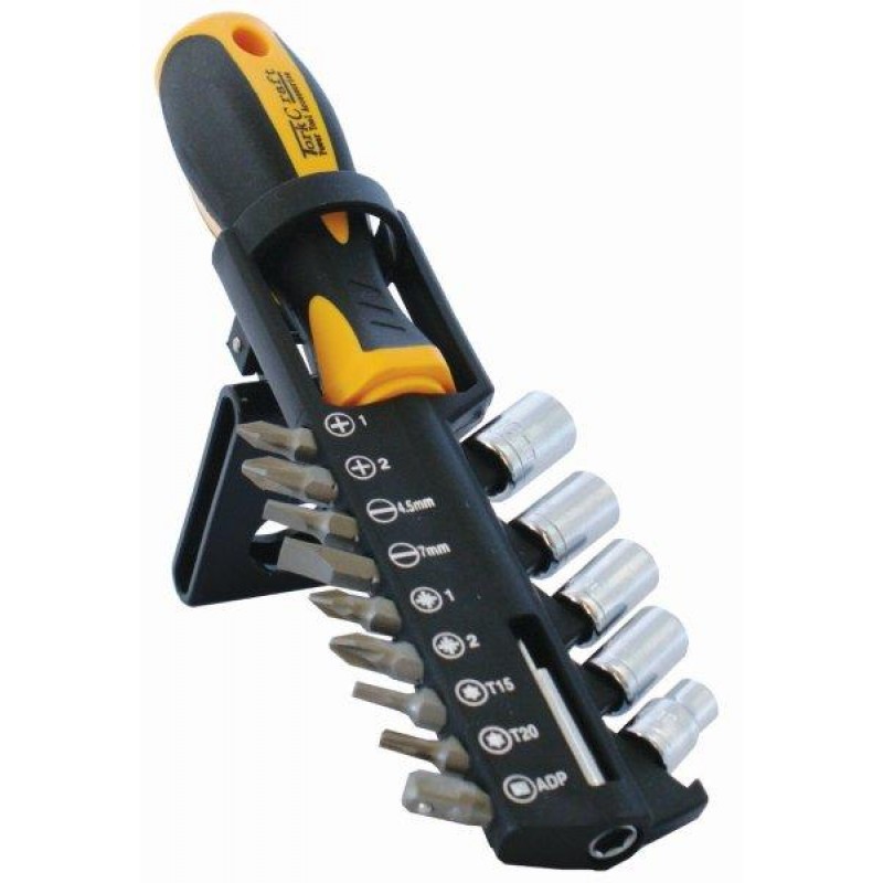 Screwdriver Set 15 Piece with Bits Sockets & Belt Clip