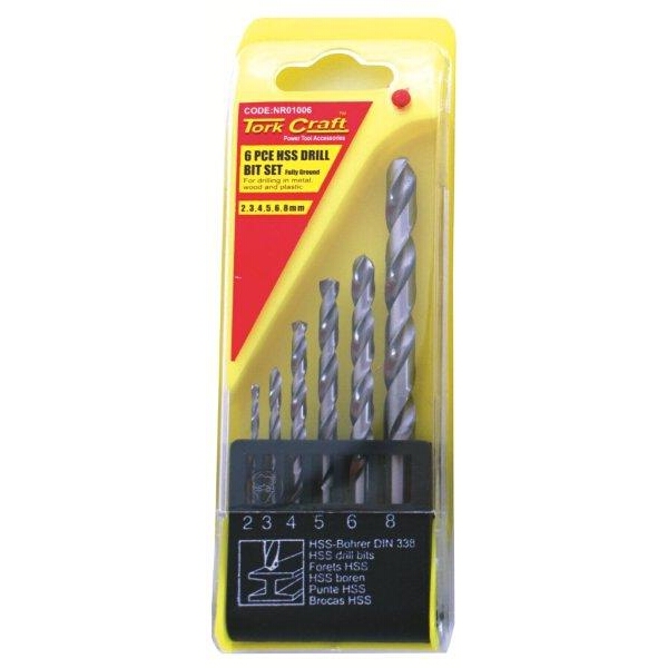 Tork Craft Drill Bit Set 6 Piece HSS Ground 2-8mm