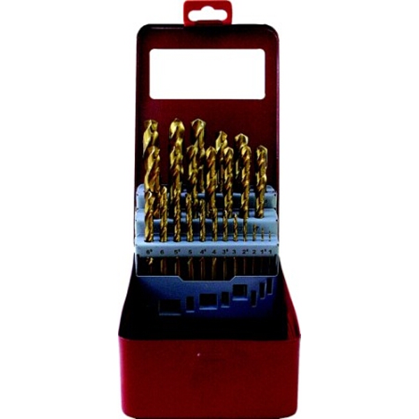 Tork Craft Drill Bit Set 25 Piece Tin. Coated Metal Case