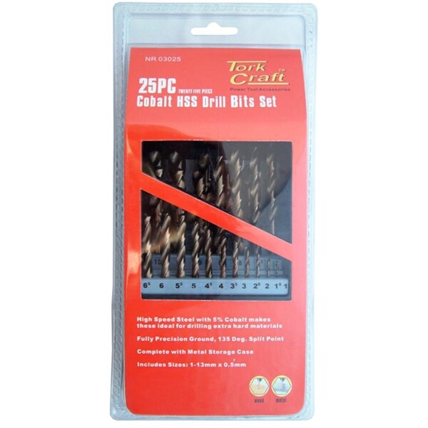 Tork Craft Drill Bit Set Cobalt 25 Piece 1 -13mm