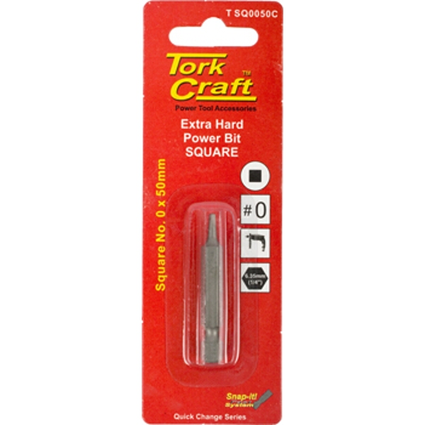 Tork Craft Square Recess Pwr. Bit No.0x50mm 1/Card