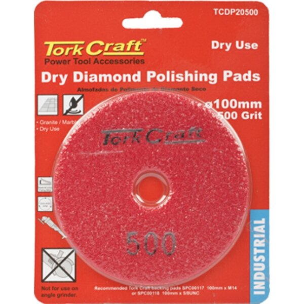 Tork Craft 100mm Diamond Polishing Pad 500 Grit Dry Use